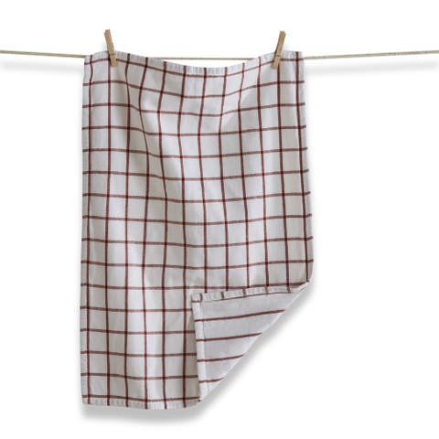 Classic Double Rust Brown Windowpane Cotton Dishtowel