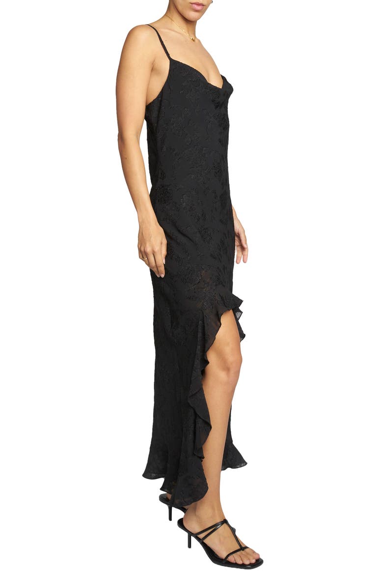 Brocade Ruffle Dress, Alternate, color, BLACK