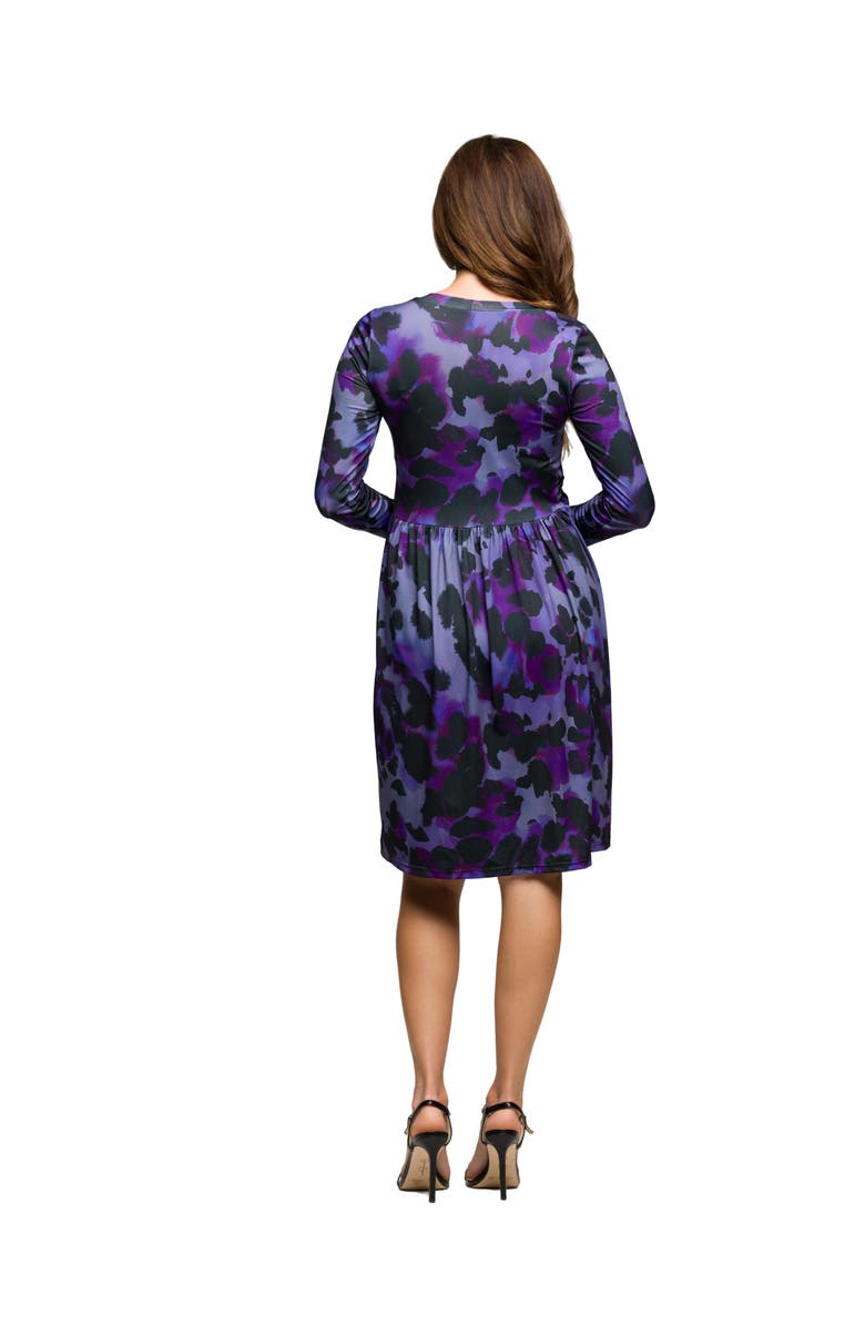 24seven Comfort Apparel Long Sleeve Empire Waist Dress Print, Alternate, color, Purple Multi