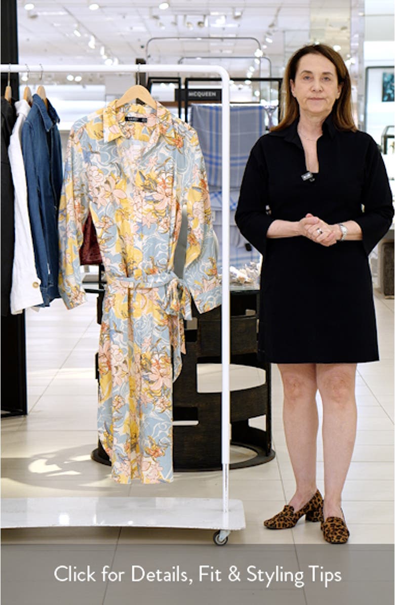 Floral Print Long Sleeve Linen Midi Shirtdress, sales video thumbnail