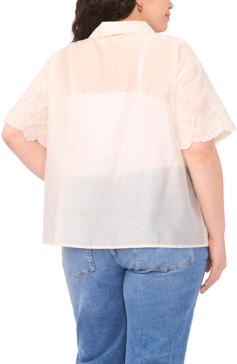 Vince Camuto Scallop Hem Lace Button-Up Shirt, Alternate, color, New Ivory