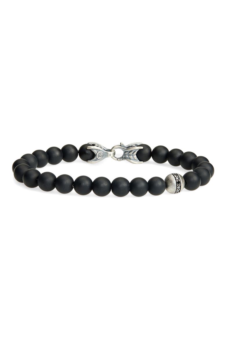 Men's Spiritual Beads Bracelet in Sterling Silver with Black Onyx & Diamonds, Main, color, BLACK/ SILVER