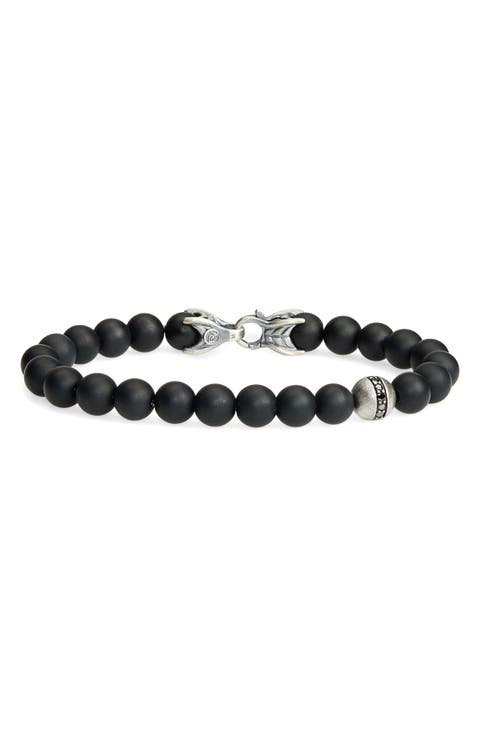 Men's Spiritual Beads Bracelet in Sterling Silver with Black Onyx & Diamonds