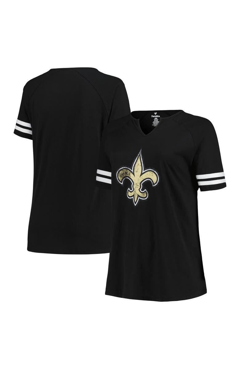 FANATICS Women's Fanatics Branded Black New Orleans Saints Plus Size Logo Notch Neck Raglan Sleeve T-Shirt, Main, color, 