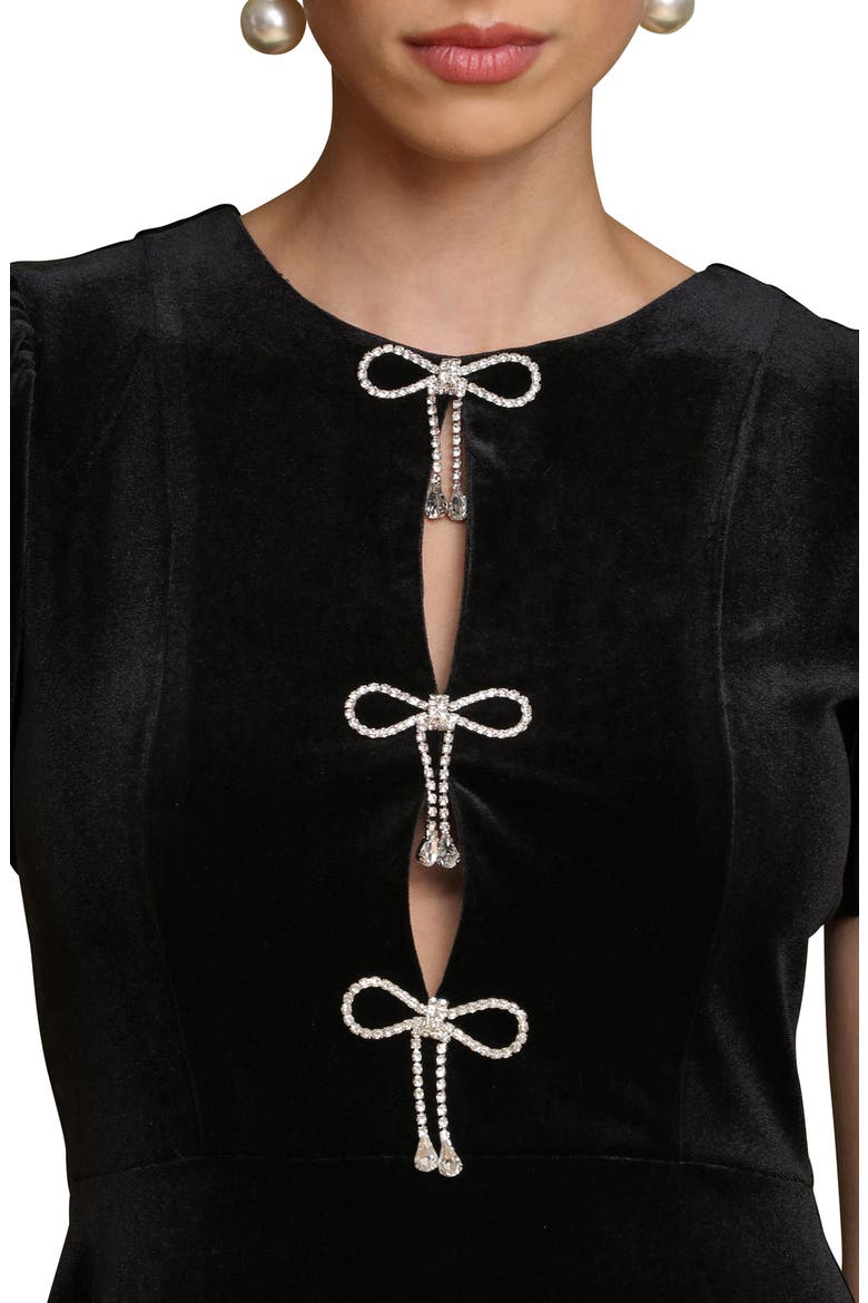 Embellished Bow Velvet Minidress, Alternate, color, BLACK