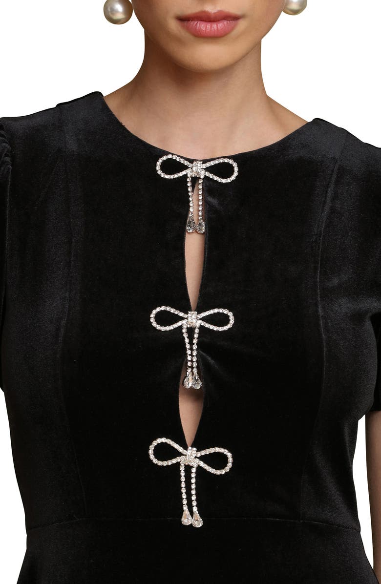 Avec Les Filles Embellished Bow Velvet Minidress, Alternate, color, Black