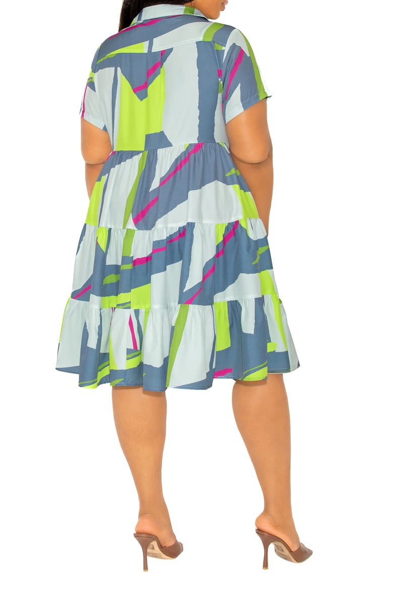 Print Tiered Shirtdress, Alternate, color, GREY MULTI