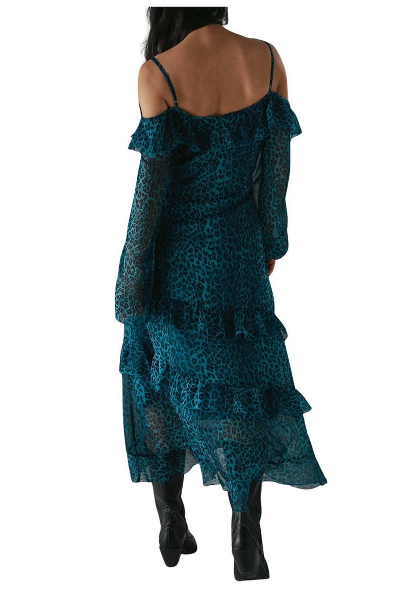 Warehouse Ruffle Cold Shoulder Midi Dress, Alternate, color, Leopard
