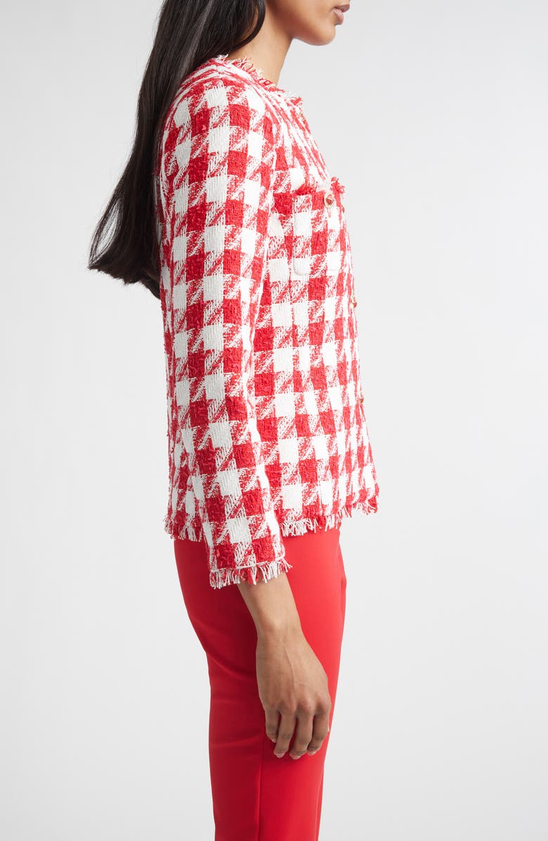 ST. JOHN Lora Textured Gingham Tweed Jacket, Alternate, color, Scarlet/ Bright White