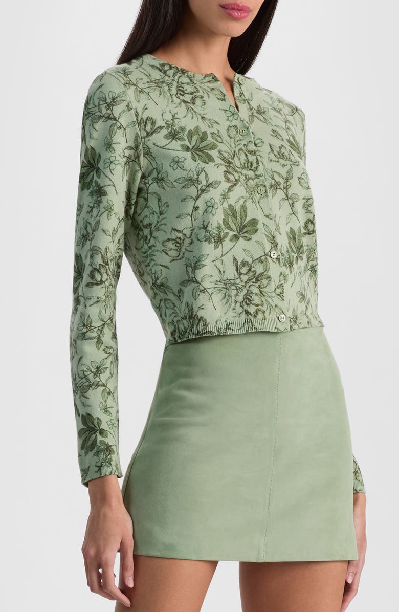 Alice + Olivia Carson Print Crop Cardigan, Alternate, color, Mystic Garden Sage