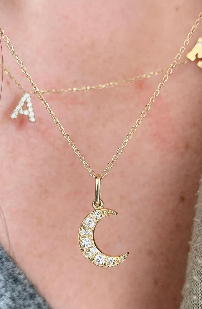 Anzie Pavé Diamond Crescent Moon Charm, Alternate, color, Gold