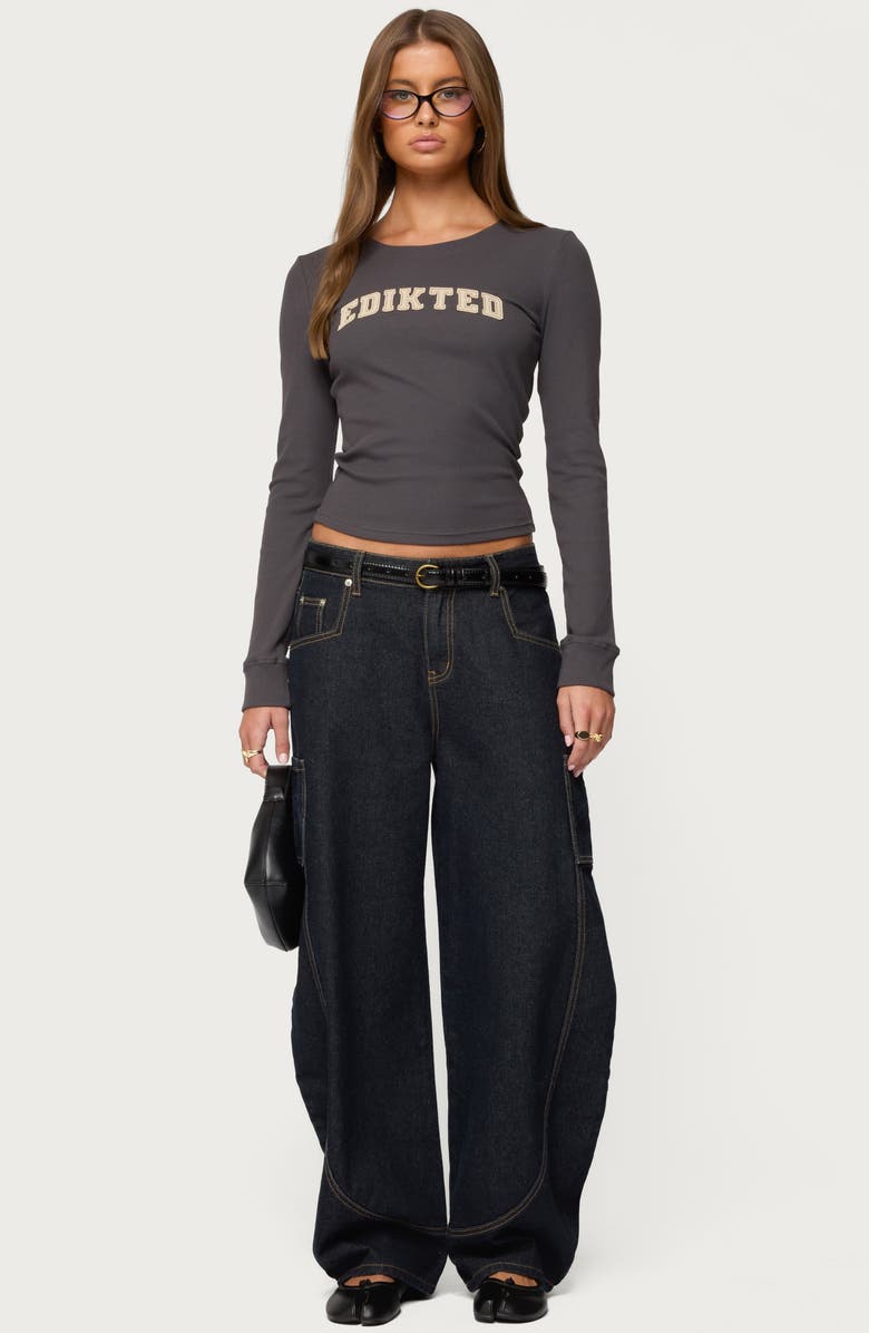 EDIKTED Ribbed Logo Graphic T-Shirt, Alternate, color, Dark-Gray