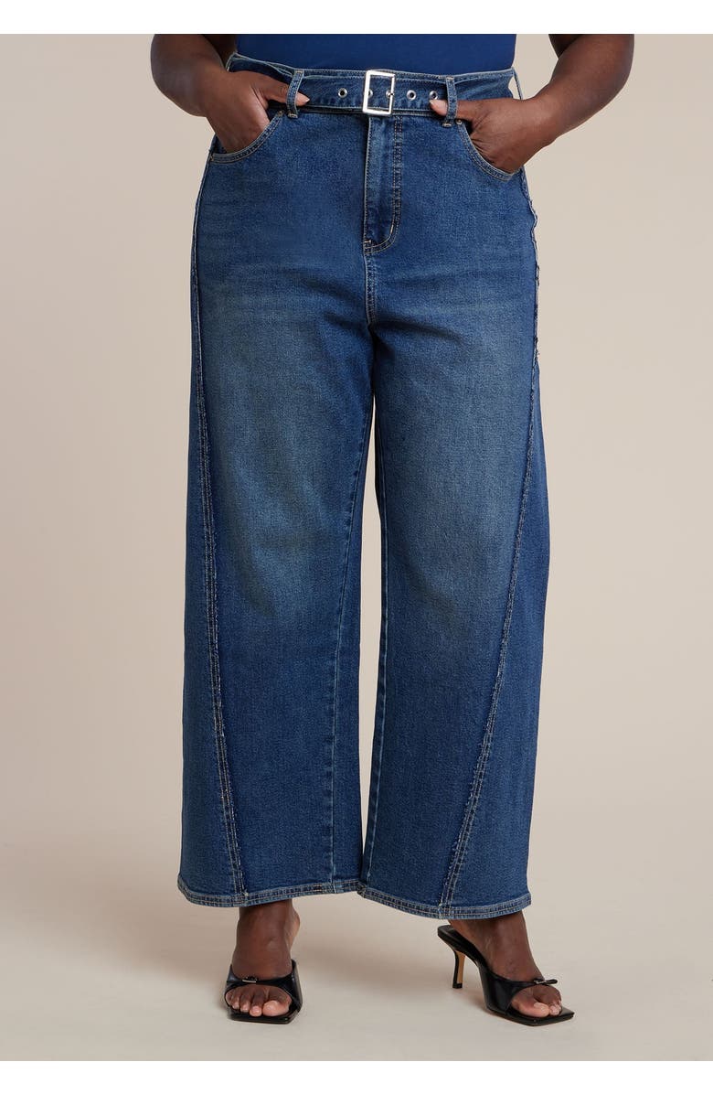 ELOQUII Belted Straight Leg Jean, Main, color, Dark Wash