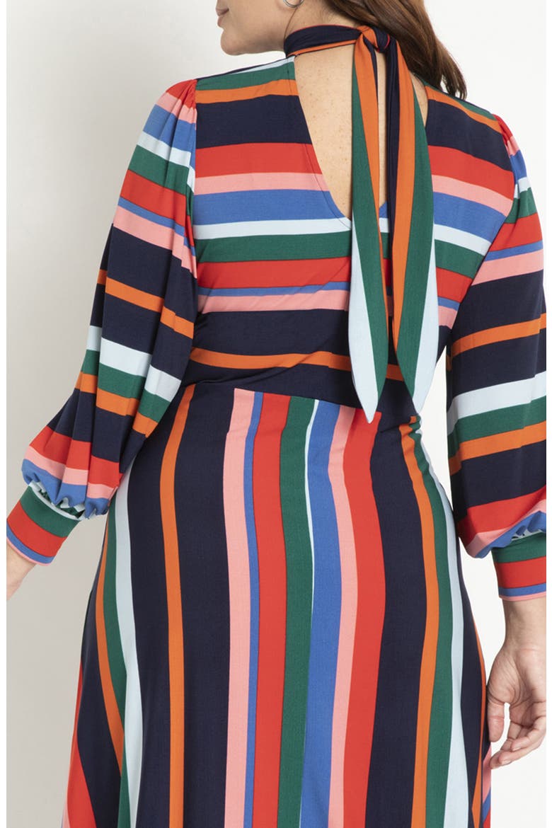 Tie Back Long Sleeve Maxi Dress, Alternate, color, RAINBOW STRIPE