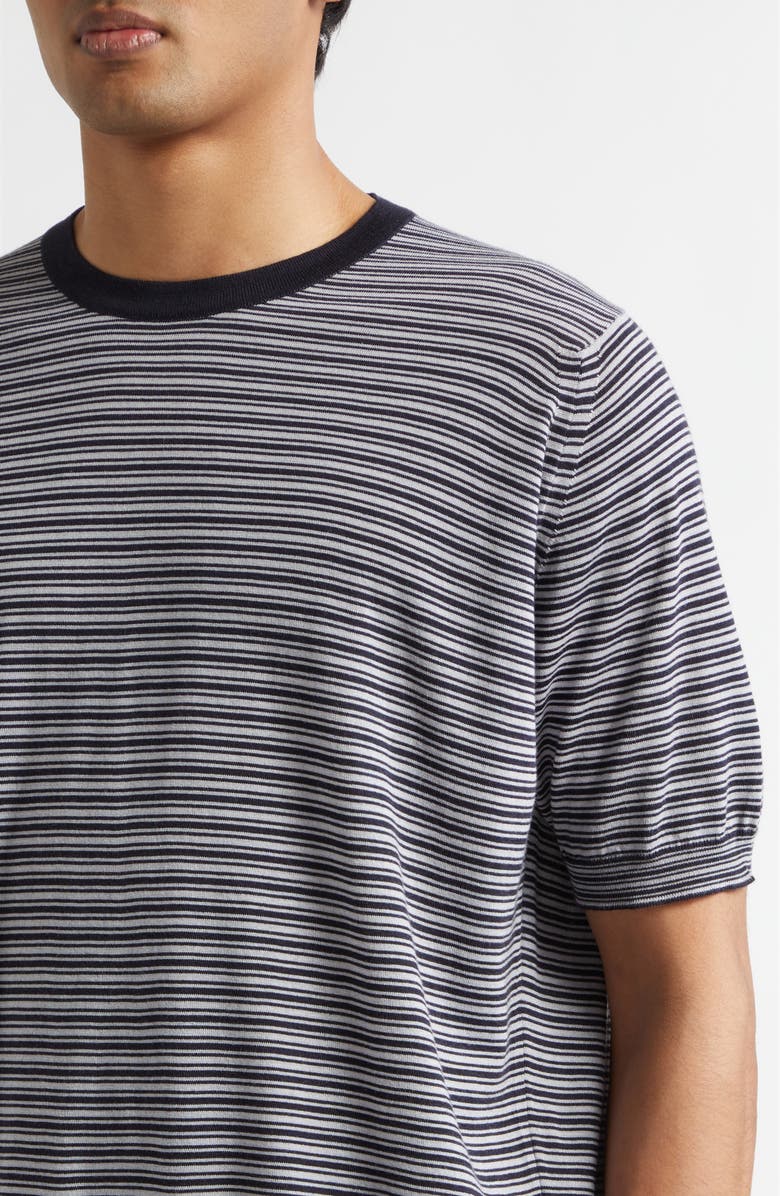 John Smedley Howick Stripe Merino Wool & Sea Island Cotton T-Shirt, Alternate, color, Navy/ Chalk
