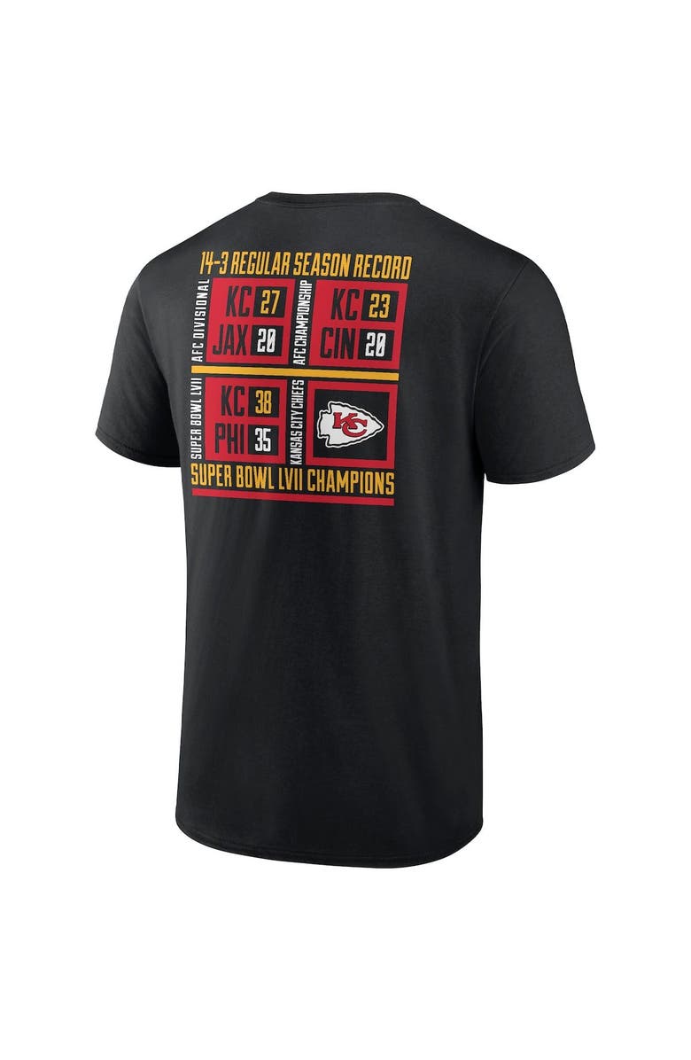 FANATICS Men's Fanatics Branded Black Kansas City Chiefs Super Bowl LVII Champions Big & Tall Scoreboard Showcase Schedule T-Shirt, Alternate, color, 