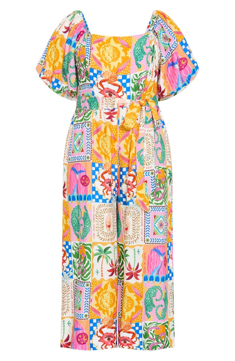 City Chic Positano Patchwork Print Jumpsuit, Alternate, color, 