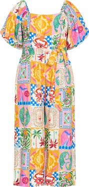 City Chic Positano Patchwork Print Jumpsuit