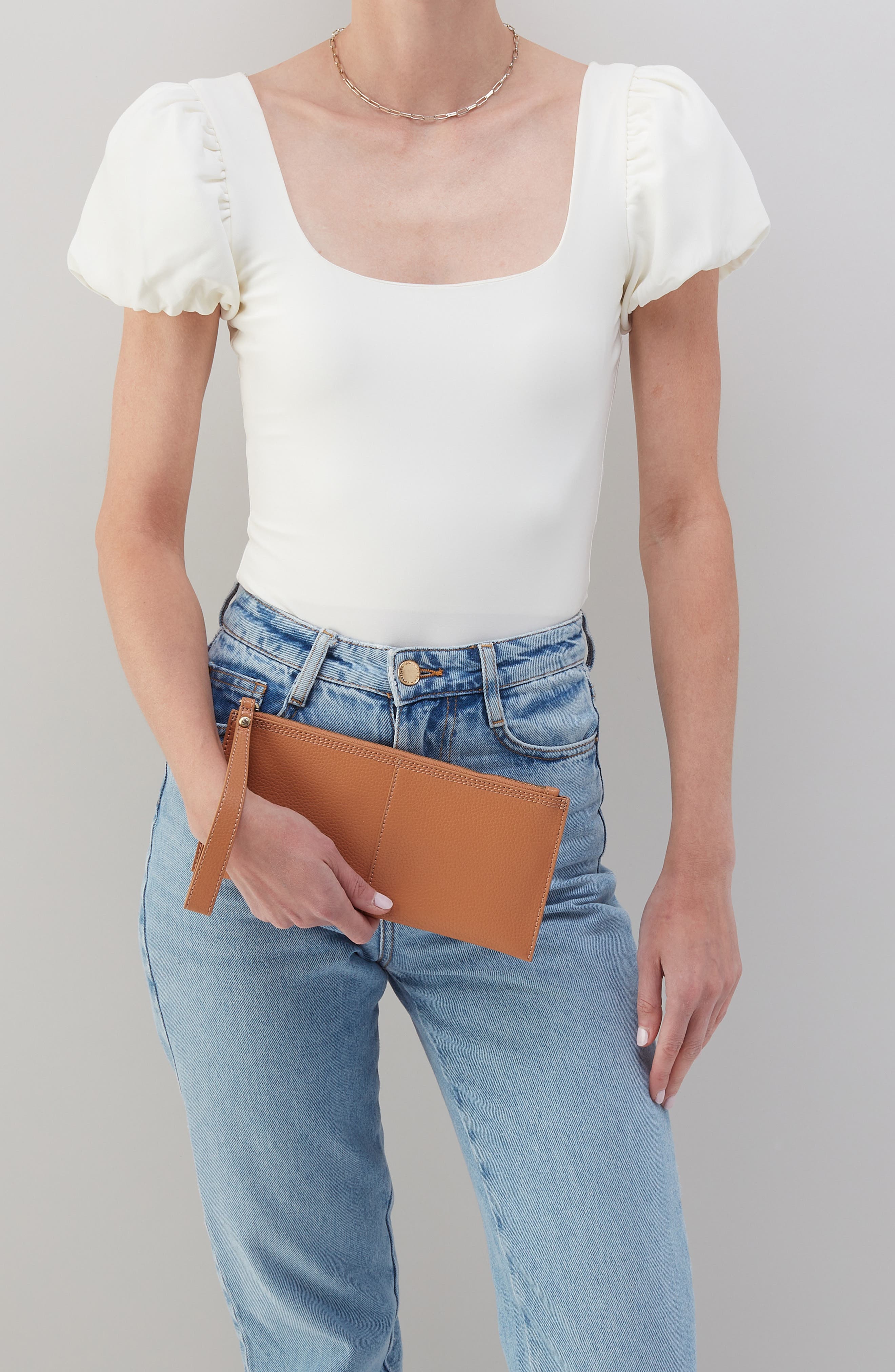 Large Vida Leather Wristlet, Alternate, color, BISCUIT  COCONUT SHELL