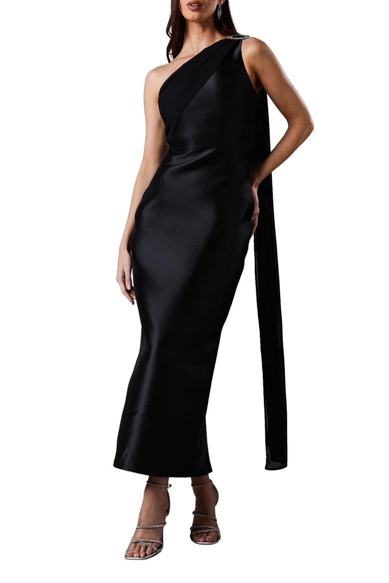One Shoulder Twill Gown, Alternate, color, Black