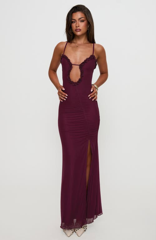 Princess Polly Soulina Plunge Neck Ruched Mesh Maxi Dress In Red