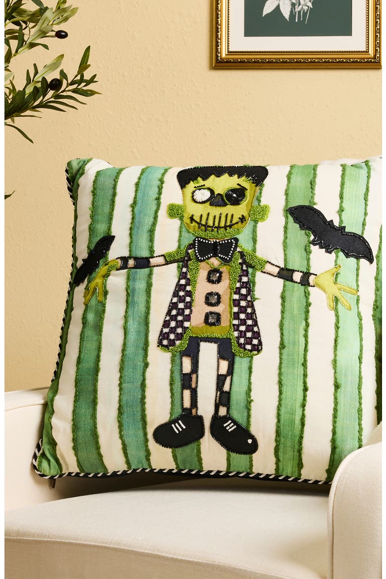 Frankenstein Throw Pillow, Alternate, color, GREEN