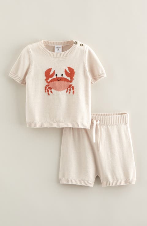 Motif Short Sleeve Cotton Blend Sweater & Shorts Set (Baby)