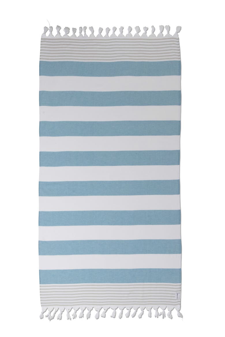 Marine Striped Organic Turkish Towel with Soft Terry Cloth Lining, Main, color, Turquoise and Grey