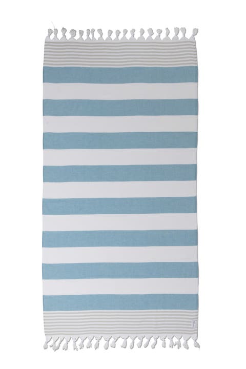 Marine Striped Organic Turkish Towel with Soft Terry Cloth Lining