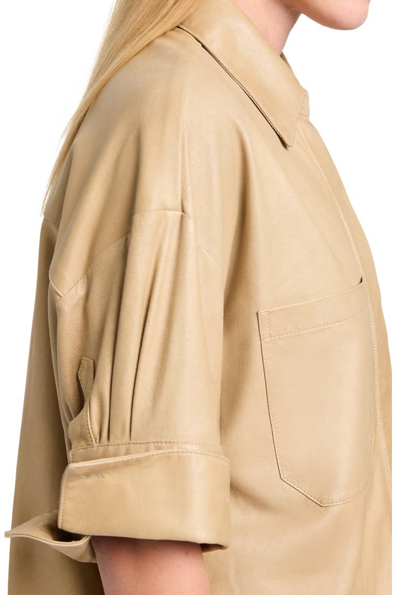 My Newest Mistake Leather Button-Up Shirt, Alternate, color, BRITISH KHAKI