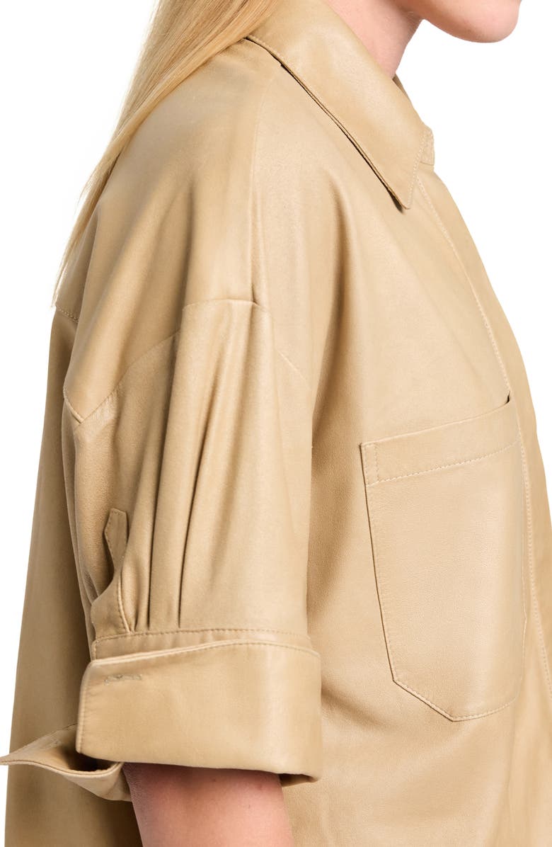 TWP My Newest Mistake Leather Button-Up Shirt, Alternate, color, British Khaki