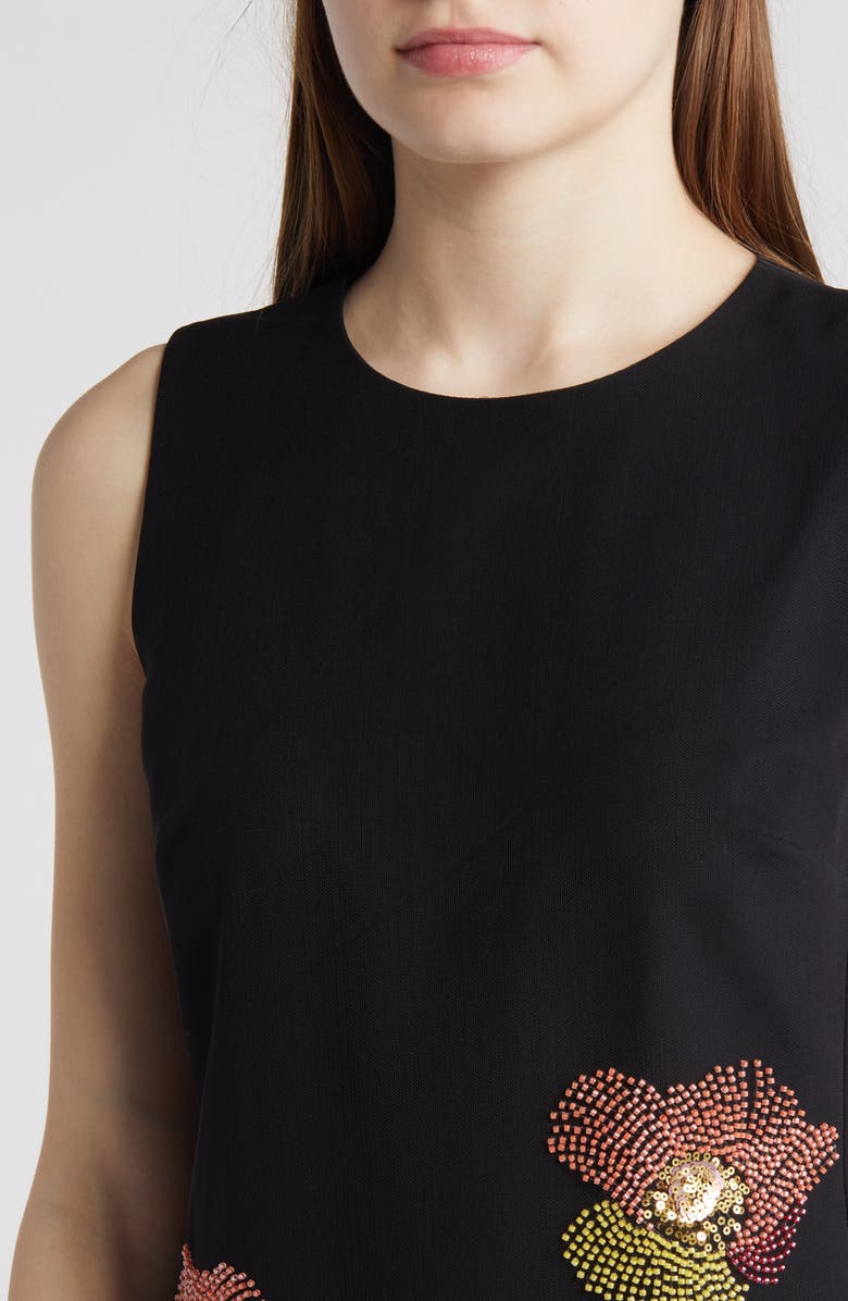 Anne Klein Floral Bead Embroidered Sleeveless Shift Dress, Alternate, color,