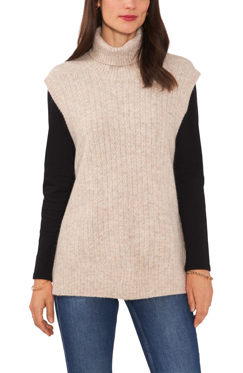 1.STATE Turtleneck Cable Knit Sweater Vest, Main, color, 