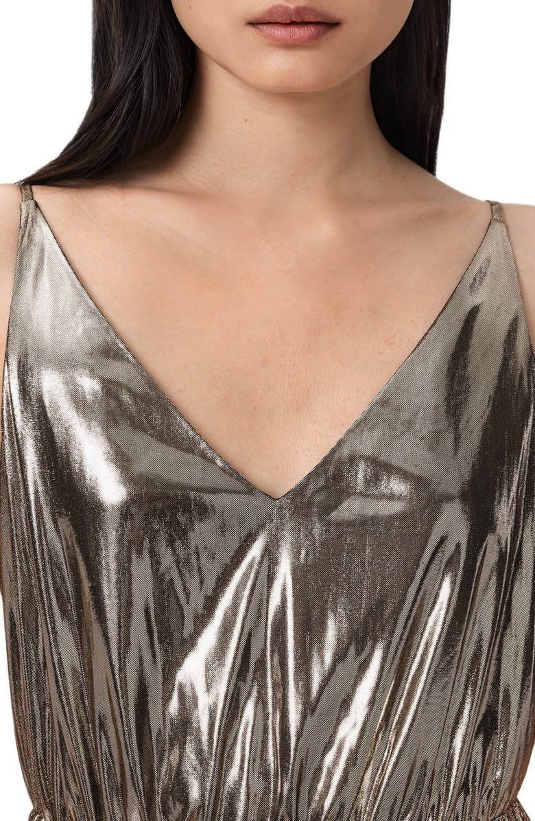 AllSaints Spark Pleated Maxi Dress & Sweater Set, Alternate, color, Bronze Brown