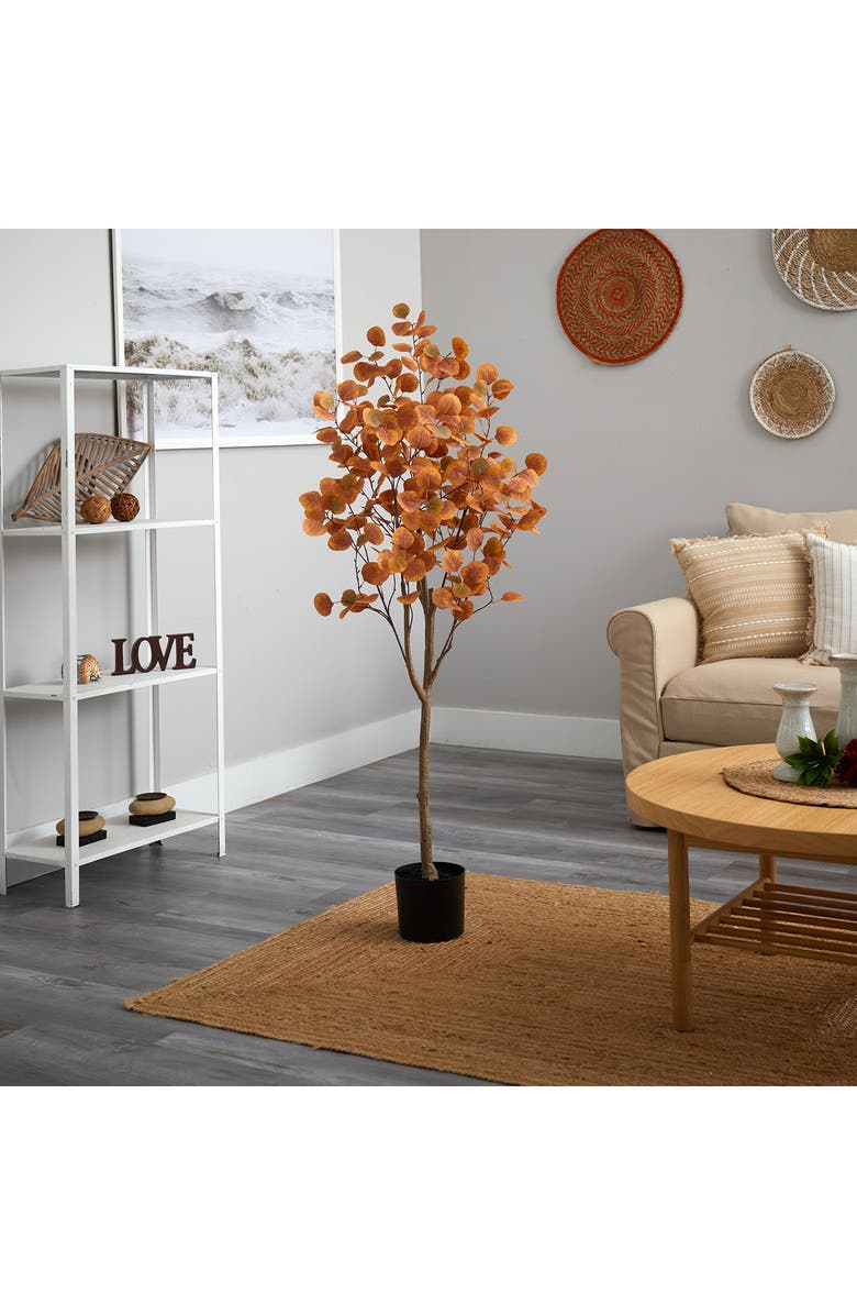 NEARLY NATURAL 5-Foot Autumn Eucalyptus Artificial Tree, Alternate, color, Orange