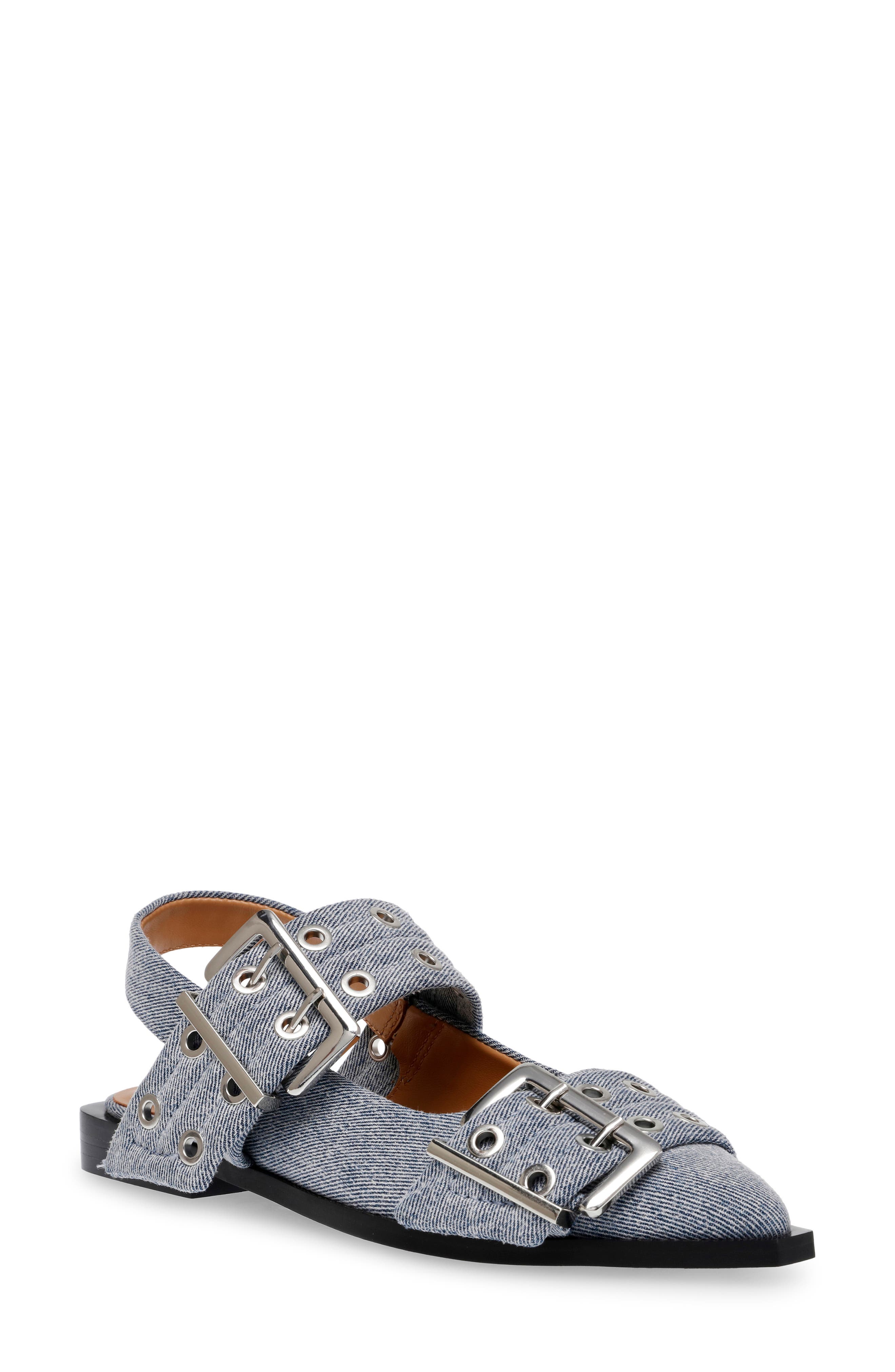 Graya Slingback Pointy Toe Flat, Main, color, DENIM