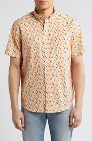 Johnston & Murphy Toucan Print Short Sleeve Cotton Button-Down Shirt