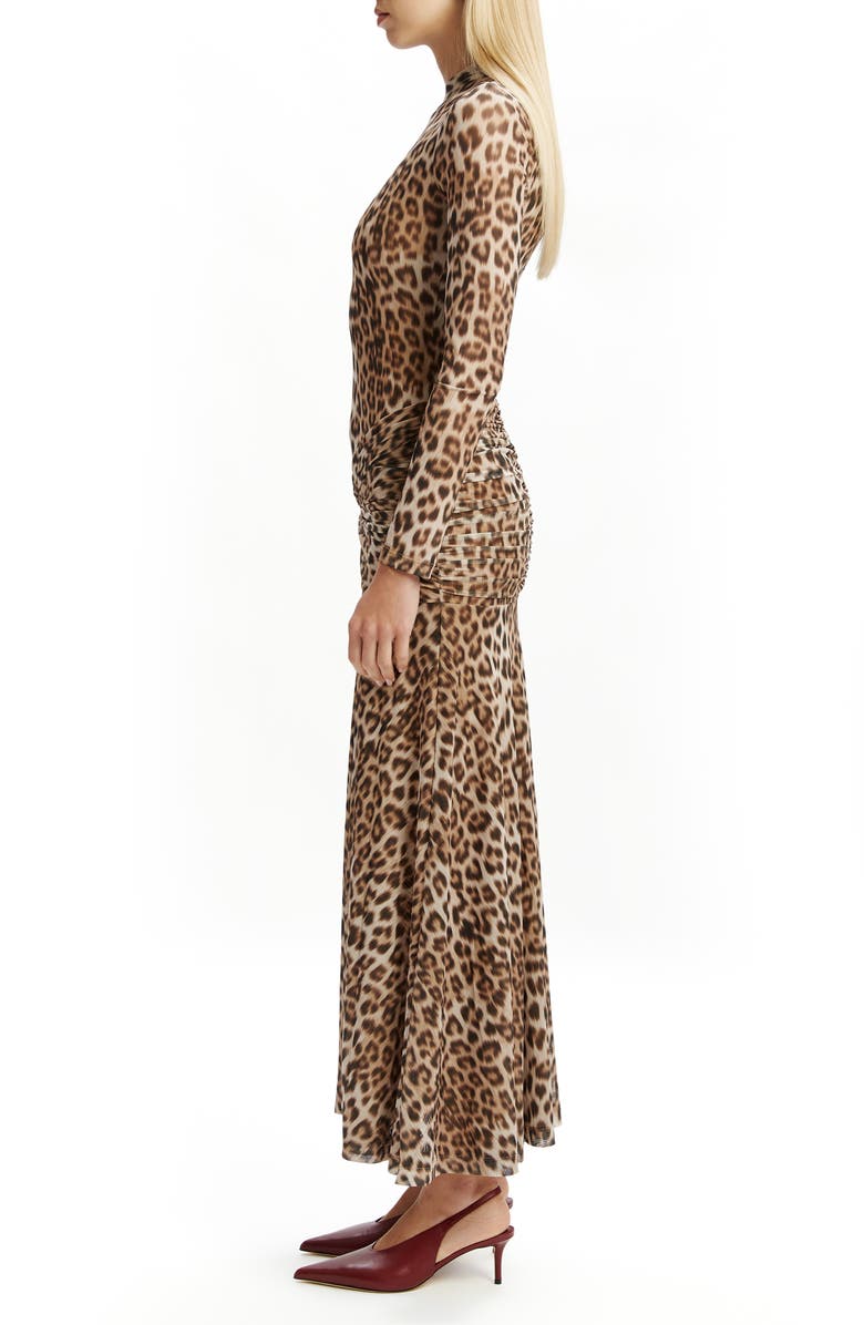 Bardot Lea Leopard Print Long Sleeve Mesh Midi Dress, Alternate, color, B Leopard