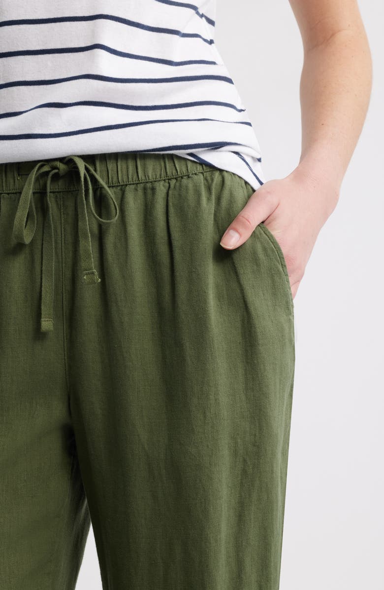 Caslon<sup>®</sup> Tie Waist Taper Linen Pants, Alternate, color, Green Bronze