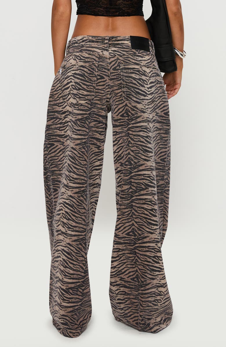 Princess Polly Radigal Tiger Print Low Rise Wide Leg Jeans, Alternate, color, Brown