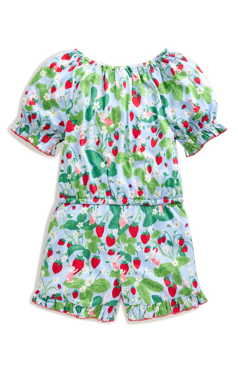 Mini Boden Kids' Strawberry Print Puff Sleeve Romper, Alternate, color,