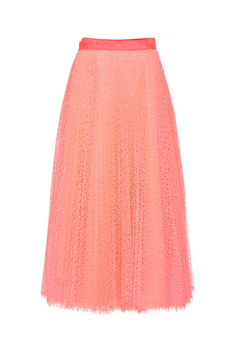 Plissee Neon Tulle Midi Skirt, Main, color, Neon Pink
