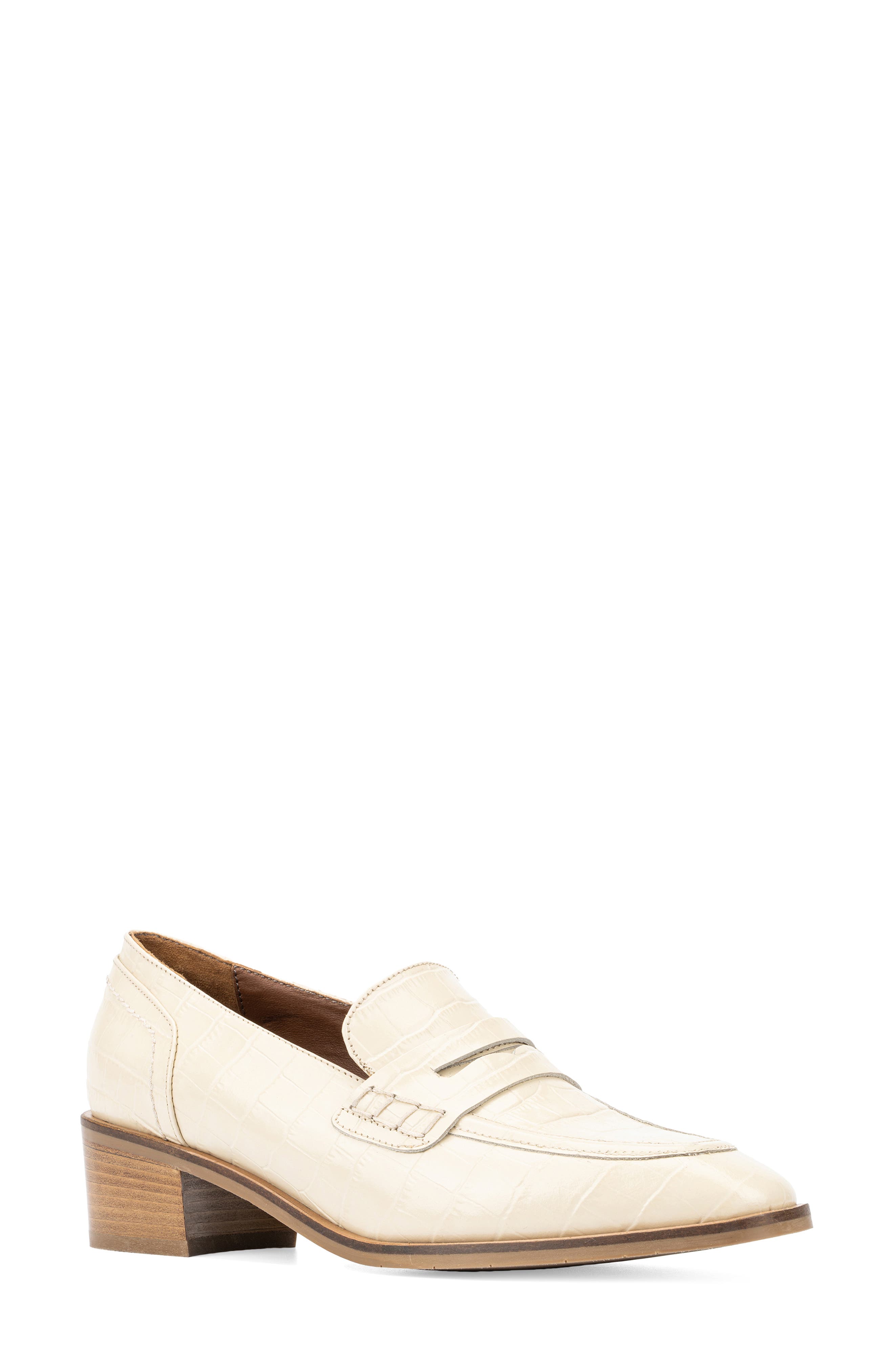 Riya Croc Embossed Penny Loafer, Main, color, BEIGE