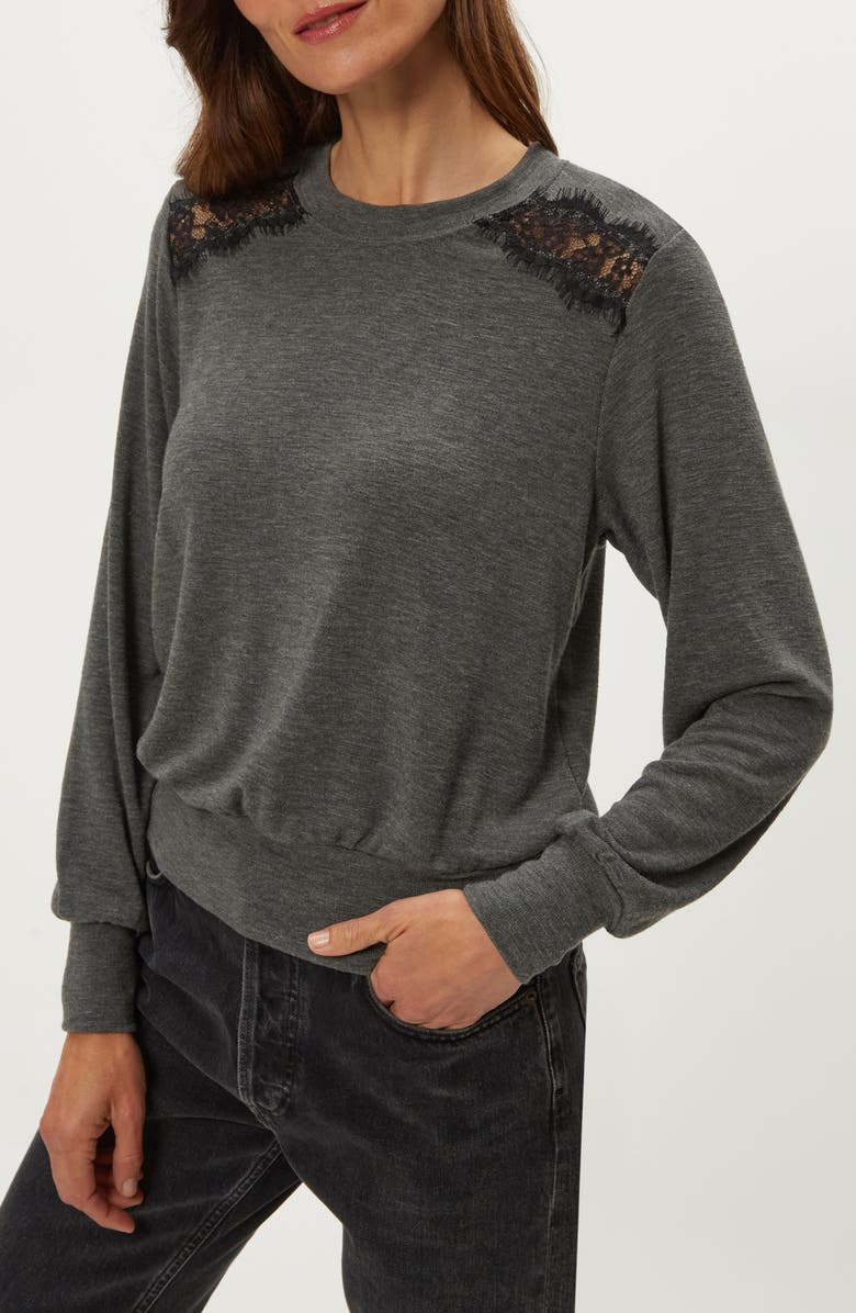 Michael Stars Esther Lace Inset Knit Top, Alternate, color, Charcoal