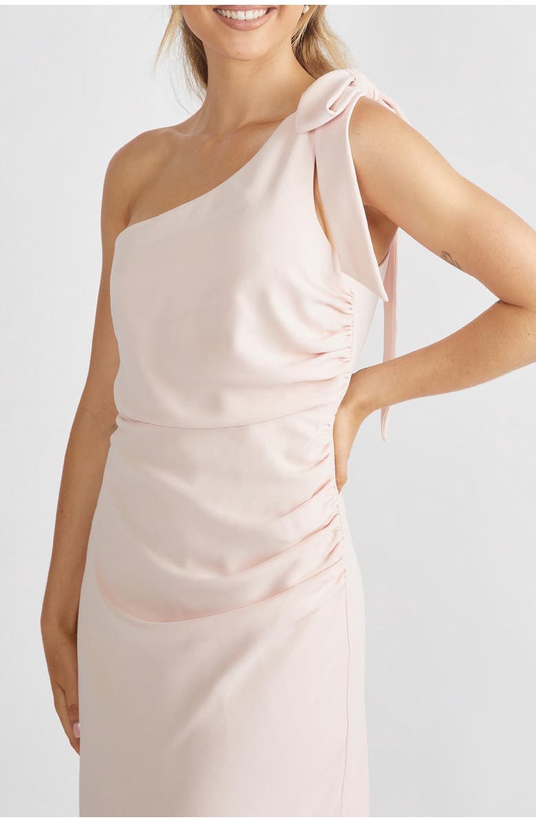 Six Stories Bow One Shoulder Crepe Bridesmaid Dress, Alternate, color, Blush