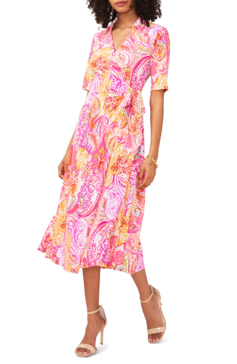 Chaus Print Faux Wrap Midi Dress, Main, color, 