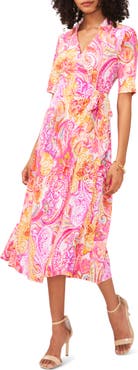 Chaus Print Faux Wrap Midi Dress