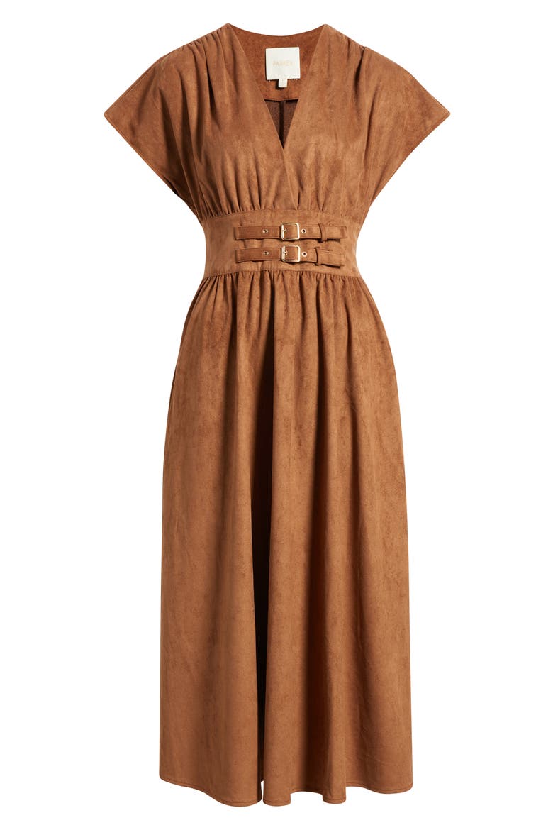 The Noa Faux Suede Midi Dress, Alternate, color, BROWN