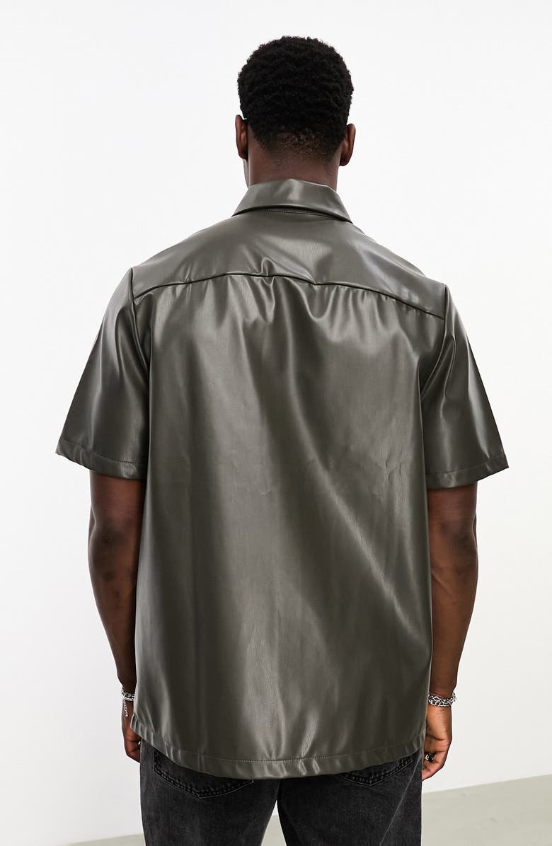 ASOS DESIGN Boxy Short Sleeve Faux Leather Shirt, Alternate, color, 