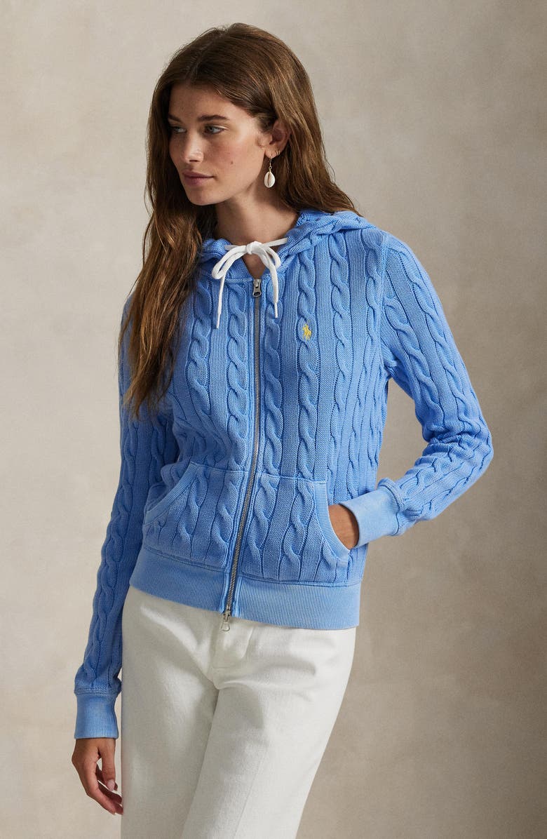 Polo Ralph Lauren Cable Knit Cotton Full Zip Hoodie, Alternate, color,